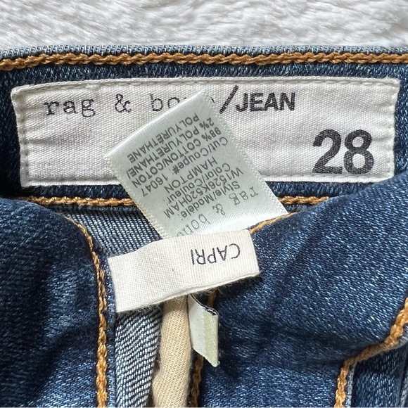 Rag & Bone Fringe Step Hem Distressed Mid Rise Medium Wash Cropped Skinny Jeans - Picture 9 of 11